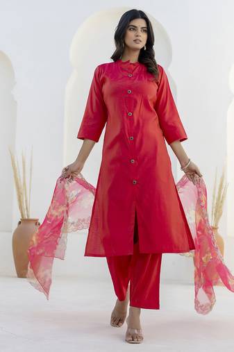 Pink color shimmer silk  fabric designer embroidery work formally ethnic readymade kurta set