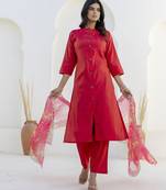 Pink color shimmer silk fabric embroidery work formally ethnic readymade kurta set