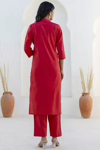 Pink color shimmer silk embroidery formally readymade kurta set