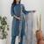 Teal blue color shimmer silk  fabric designer embroidery work formally ethnic readymade kurta set