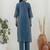 Teal blue color shimmer silk  fabric designer embroidery work formally ethnic readymade kurta set