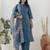 Teal blue color shimmer silk  fabric designer embroidery work formally ethnic readymade kurta set