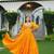 Yellow navratri special rayon kutchi gamthi work gown
