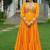 Yellow navratri special rayon kutchi gamthi work gown