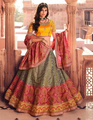 multicolor kanjivaram lehenga with embroidered work 1