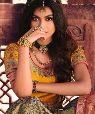 multicolor kanjivaram lehenga with embroidered work 2