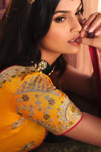 multicolor kanjivaram lehenga with embroidered work