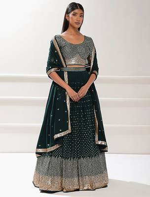 Green Georgette Ethnic Lehenga choli 3