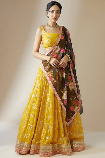 Yellow Georgette Ethnic Lehenga choli