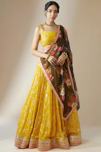 Yellow Georgette Ethnic Lehenga choli