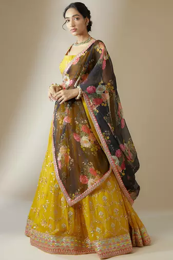 Yellow Georgette Ethnic Lehenga choli