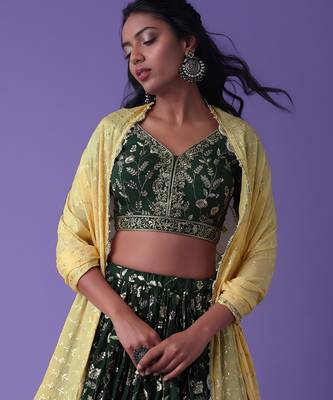 Green Georgette Ethnic Lehenga choli 3