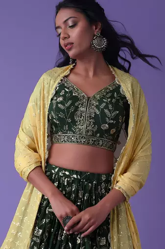 Green Georgette Ethnic Lehenga choli
