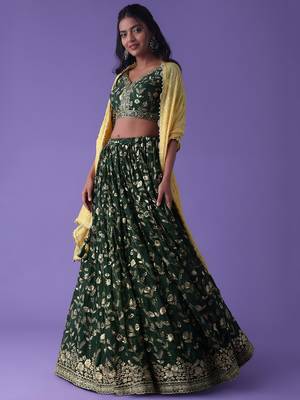 Green Georgette Ethnic Lehenga choli 4
