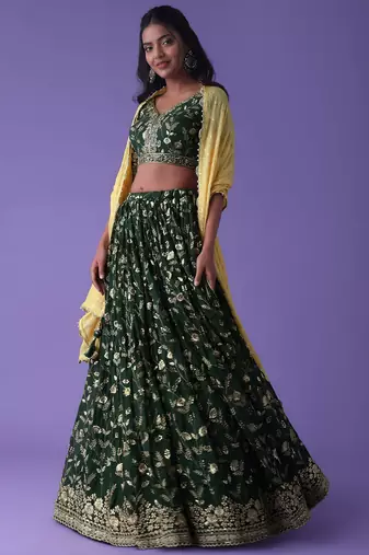 Green Georgette Ethnic Lehenga choli