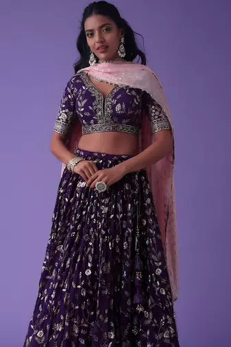 Purple Georgette Ethnic Lehenga choli