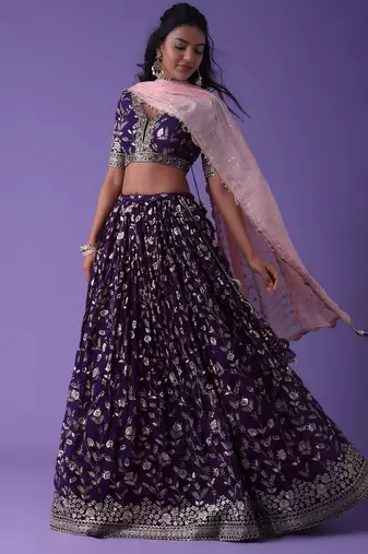 Purple Georgette Ethnic Lehenga choli
