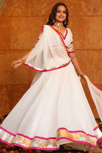 White Ethnic Georgette lehenga choli