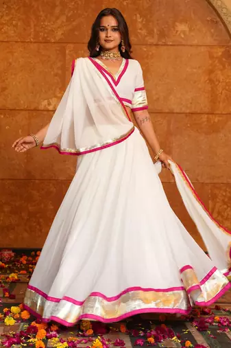 White Ethnic Georgette lehenga choli