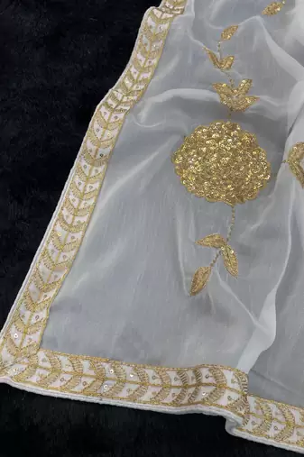 white rangoli silk blend embroidered saree with blouse