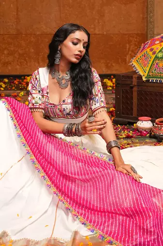 Off White Ethnic Crepe lehenga choli