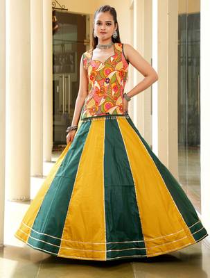 Mustard Ethnic Cotton lehenga choli 1