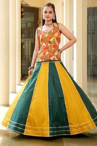 Mustard Ethnic Cotton lehenga choli