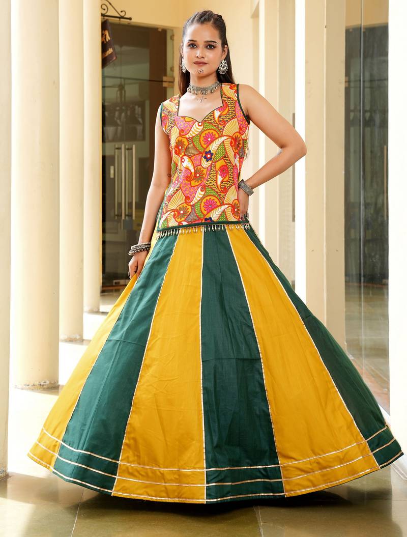 Mustard Ethnic Cotton lehenga choli