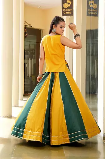 Mustard Ethnic Cotton lehenga choli