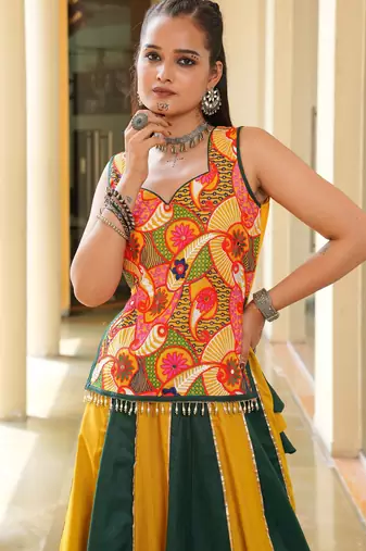Mustard Ethnic Cotton lehenga choli