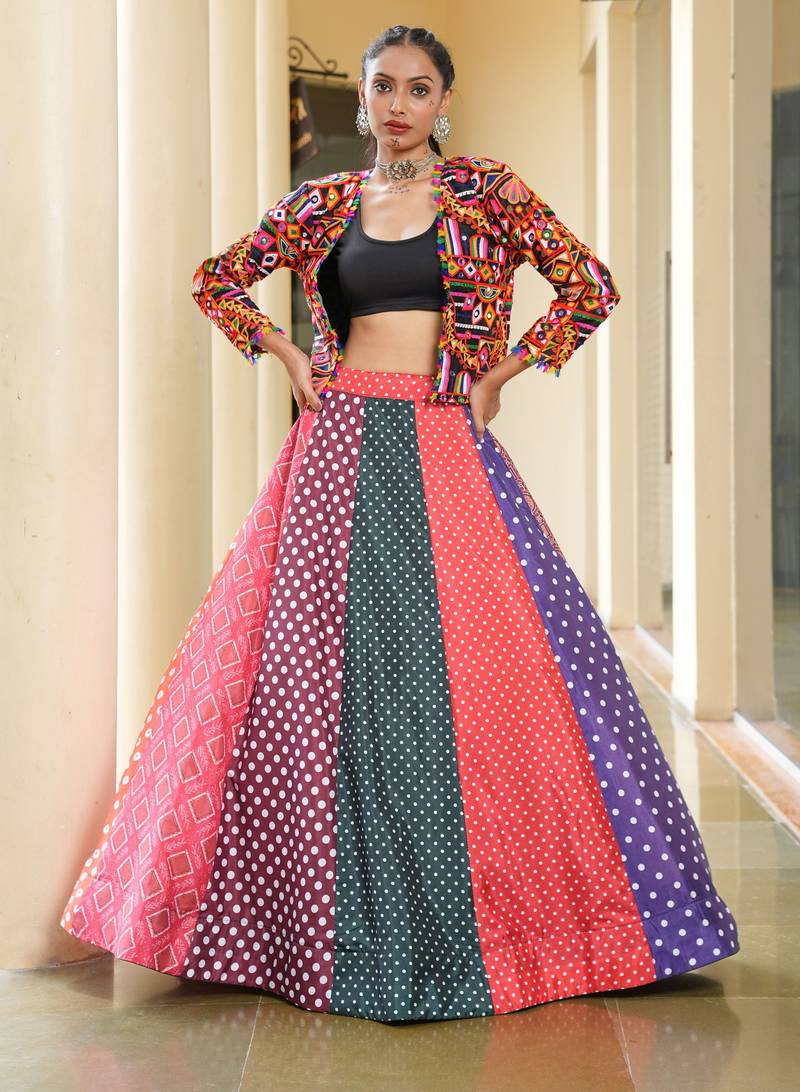 multicolor Festive Special Silk Crepe Lehenga with koti