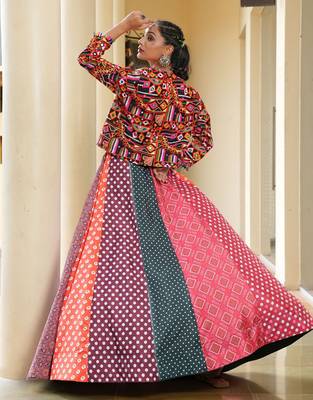 multicolor Festive Special Silk Crepe Lehenga with koti 2