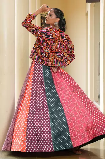 multicolor Festive Special Silk Crepe Lehenga with koti