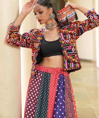 multicolor Festive Special Silk Crepe Lehenga with koti 3