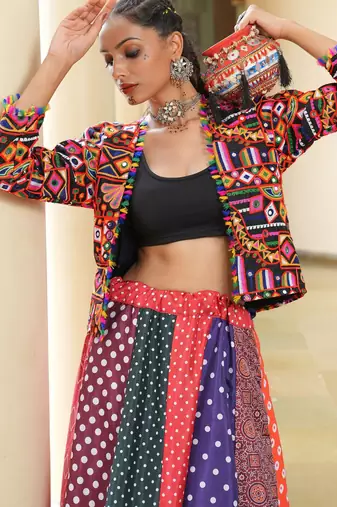 multicolor Festive Special Silk Crepe Lehenga with koti