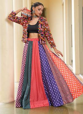multicolor Festive Special Silk Crepe Lehenga with koti 4