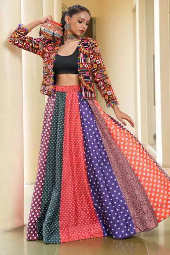 multicolor Festive Special Silk Crepe Lehenga with koti