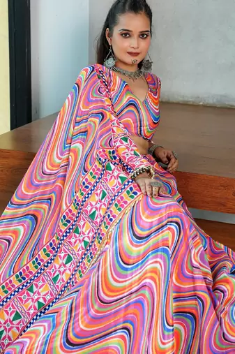 Multi Ethnic Chinon lehenga choli