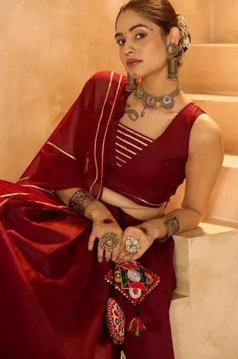 Maroon Ethnic Silk Crepe lehenga choli