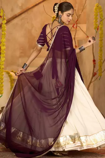 Wine Ethnic Crepe lehenga choli