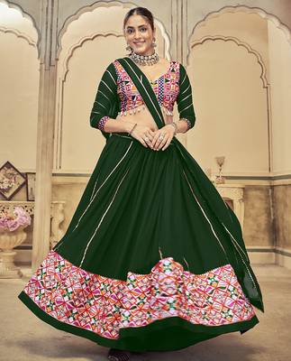Green Georgette Navratri Lehenga choli 1