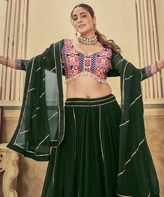 Green Georgette Navratri Lehenga choli 3