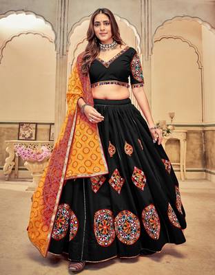 Black Cotton Silk Navratri Lehenga choli 1