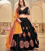 Black Cotton Silk Designer Navratri Lehenga choli