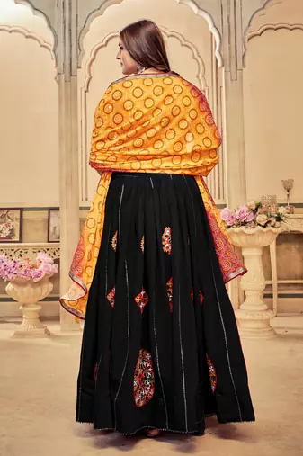 Black Cotton Silk Navratri Lehenga choli