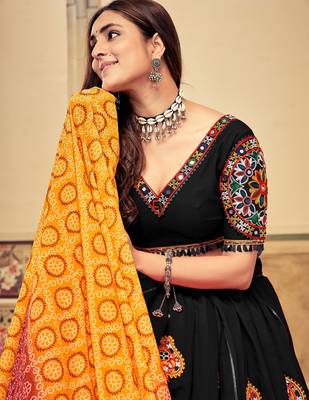 Black Cotton Silk Navratri Lehenga choli 3