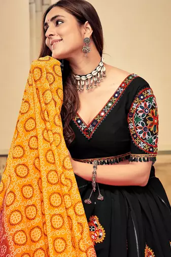 Black Cotton Silk Navratri Lehenga choli