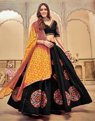 Black Cotton Silk Navratri Lehenga choli 4