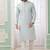 Men's mint green  straight kurta with embroidered art silk  and with lining