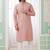 Men's peach  straight kurta with embroidered art silk  and with lining